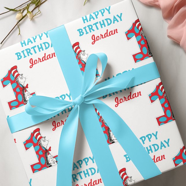 Papel De Presente Dr. Seuss | Gato no Chapéu 1º Aniversário (Wrapped gift)