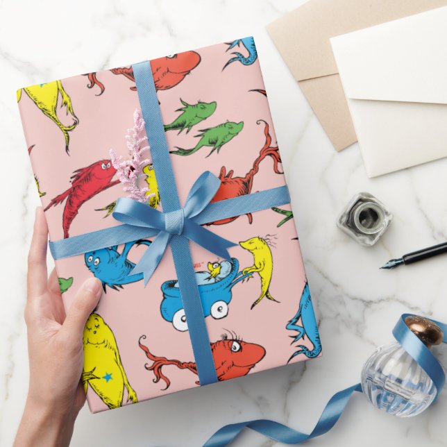 Papel De Presente Dr. Seuss | Um Peixe Dois Peixes Padrão (Presentear)