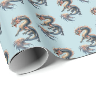 Papel De Presente Dragão Aquático