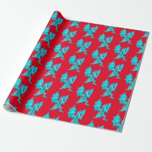 Papel De Presente Dragão Aquático Fantasia Criatura Mítica Vermelho