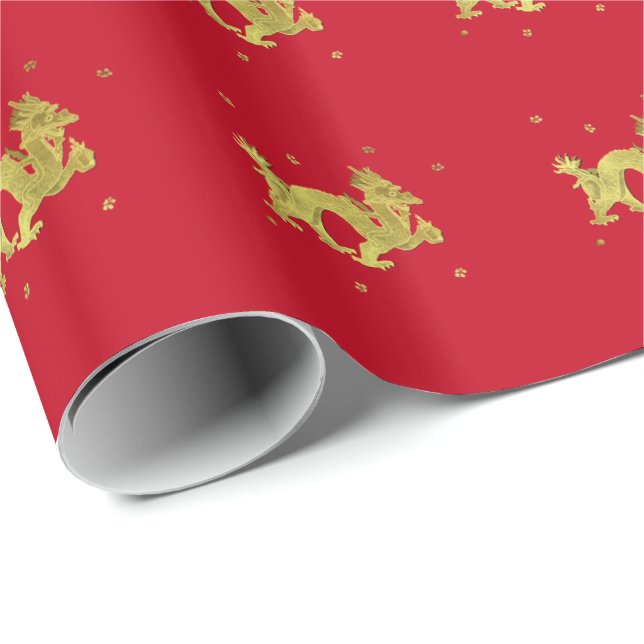 Papel De Presente Dragão chinês dourado (Ponta do rolo)