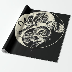 Papel De Presente Dragão Com Tatuagem De Tigre YIN E Yang Beast Figh