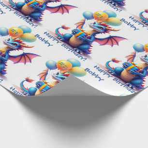 Papel De Presente Dragão de Aniversário Adicionar Nome e Idade