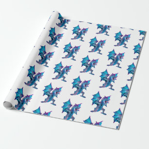 Papel De Presente Dragão de Fogo Azul Elétrico Criatura Artística Br