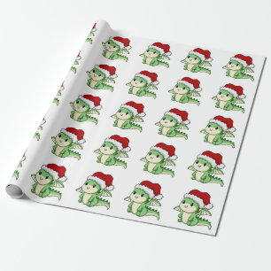 Papel De Presente Dragão de Natal bonito