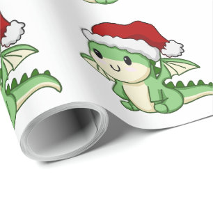 Papel De Presente Dragão de Natal bonito