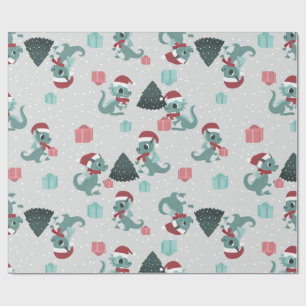Papel De Presente dragão de natal papai noel inverno neve fofo xmas