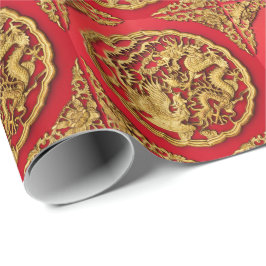 Papel De Presente Dragão Fênix Vermelho Dourado Casamento Chinês