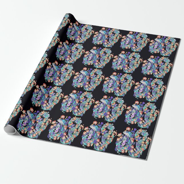 Papel De Presente dragão floral (Desenrolado)