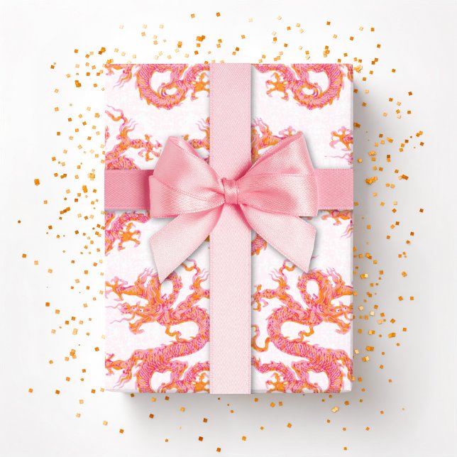 Papel De Presente Dragão Giratório em Rosa e Laranja (Criador carregado)