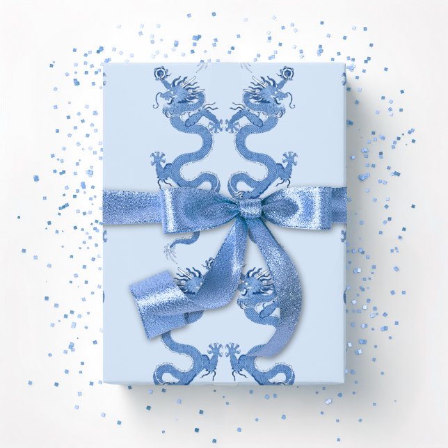 Papel De Presente Dragão Imperial em Porcelana Azul (Criador carregado)
