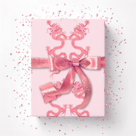 Papel De Presente Dragão Imperial em Rosa