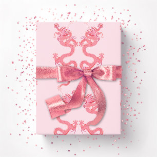 Papel De Presente Dragão Imperial em Rosa