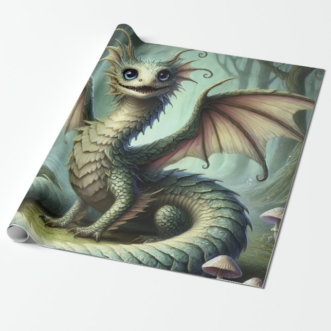 Papel De Presente Dragão Jabberwocky - Criatura da Fantasia Cuta (Desenrolado)
