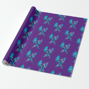 Papel De Presente Dragão Magico Chama Azul com Fundo Roxo
