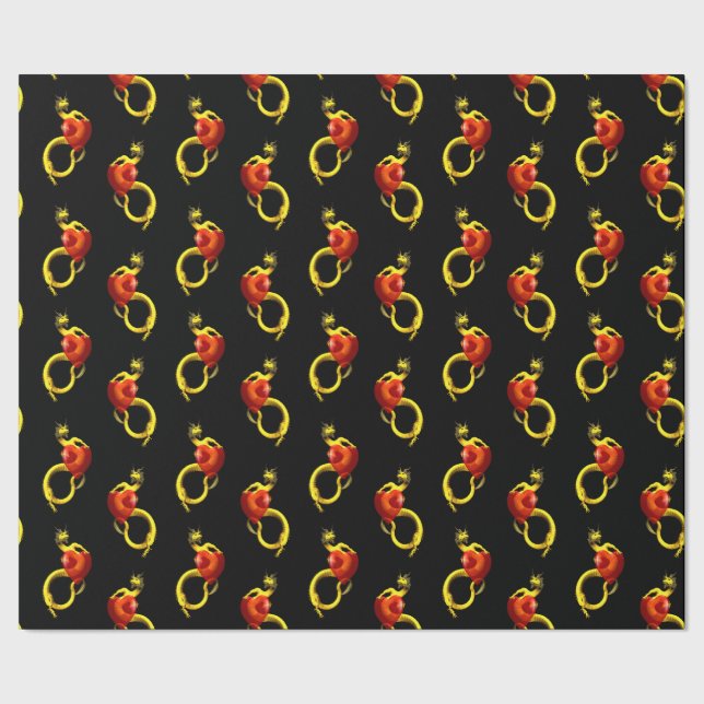 Papel De Presente Dragão ouro Com Grande Coração Vermelho (Barra)