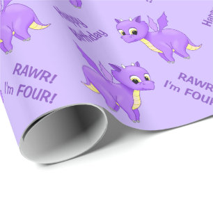 Papel De Presente Dragão roxo bonito do bebê do vôo