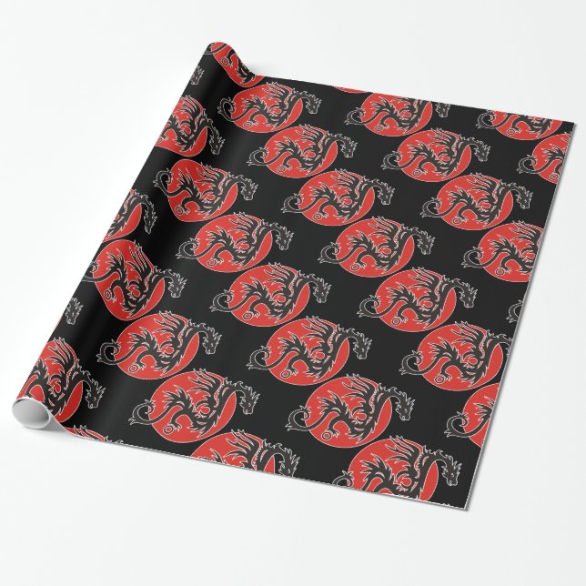 Papel De Presente Dragão Sol - preto vermelho branco + suas ideias (Desenrolado)