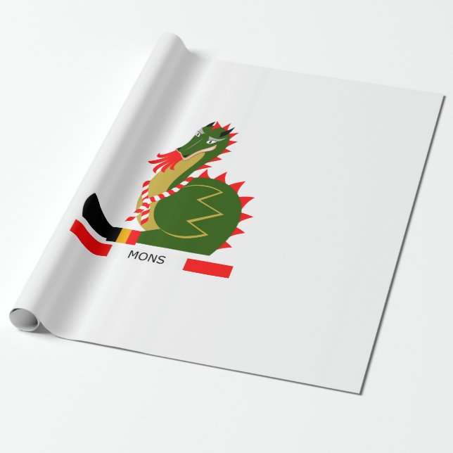 Papel De Presente Dragão Verde da cidade de Mons, Bélgica (Desenrolado)