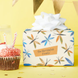 Papel De Presente Dragões Laranja Azuis Dragonfly Retrospectiva Drag