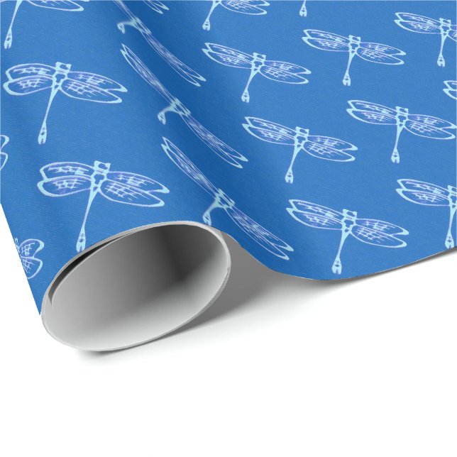 Papel De Presente Dragonflies, azul pálido, azul denim (Ponta do rolo)