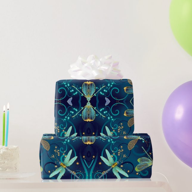 Papel De Presente Dragonflies Teal Wrapper Paper (Presentes para festas)