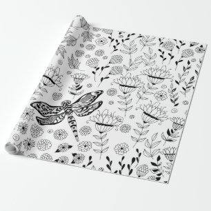 Papel De Presente Dragonfly e flores