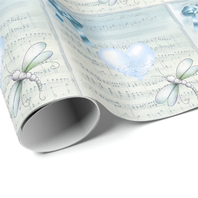 Papel De Presente Dragonfly e Heart Balloon (Ponta do rolo)
