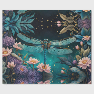 Papel De Presente Dragonfly em um jardim floral à noite