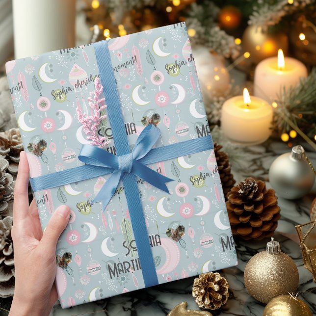 Papel De Presente Dreamy Boho Night Sky Design com Foto e Nome (Criador carregado)