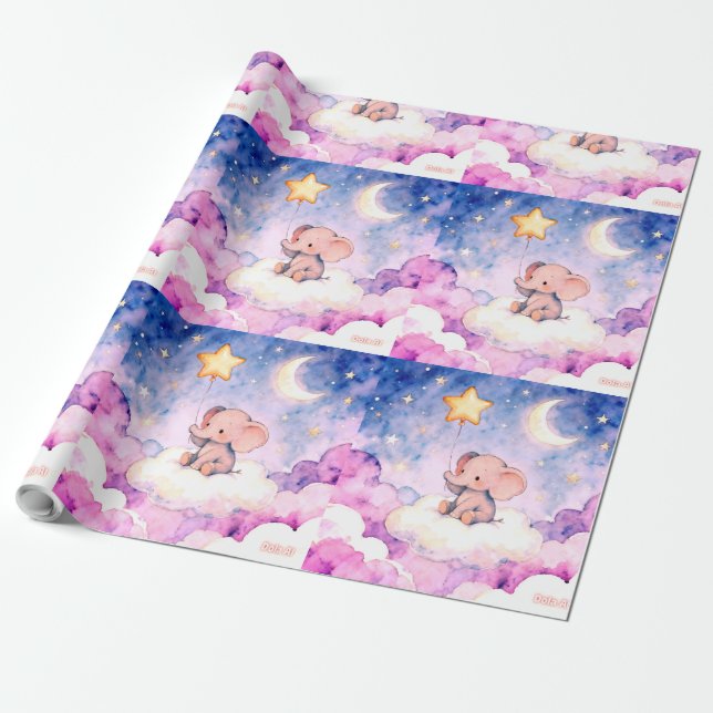 Papel De Presente Dreamy elephant and stars giant wrapping roll (Desenrolado)