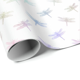 Papel De Presente Dreamy Mint Aqua Purple Pink Dragonflies