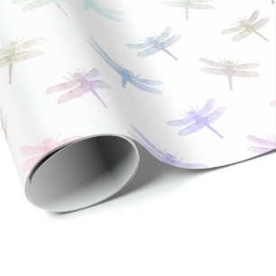 Papel De Presente Dreamy Mint Aqua Purple Pink Dragonflies