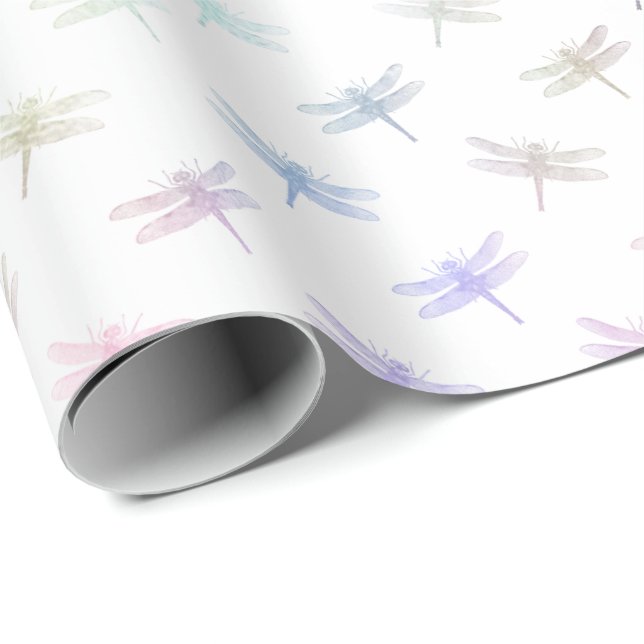 Papel De Presente Dreamy Mint Aqua Purple Pink Dragonflies (Ponta do rolo)