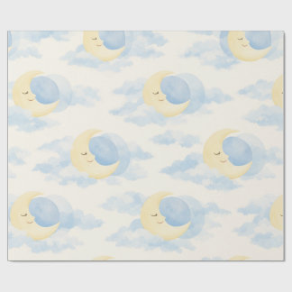 Papel De Presente Dreamy Moon and Clouds Baby Wrapping Paper