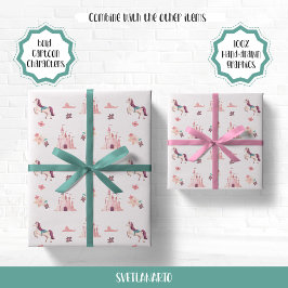 Papel De Presente Dreamy Unicorn e Castles Wrappaper
