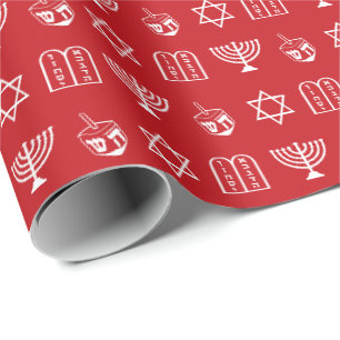 Papel De Presente Dreidel menorah Torah Star de David red Hanukkah