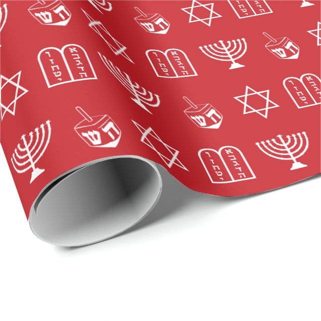 Papel De Presente Dreidel menorah Torah Star de David red Hanukkah (Ponta do rolo)