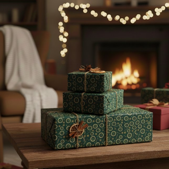 Papel De Presente Dried Citrus & Gold Pattern Wrapping Paper (Criador carregado)
