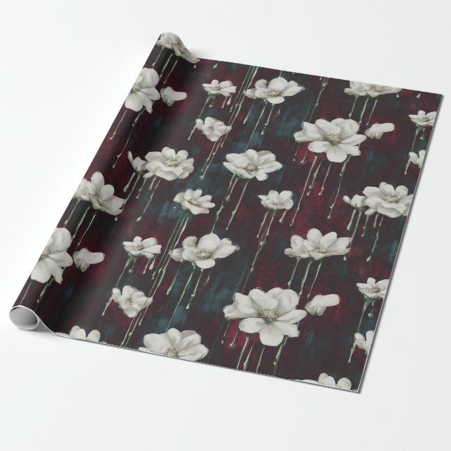 Papel De Presente Dripping Floral Dark Wrap (Desenrolado)