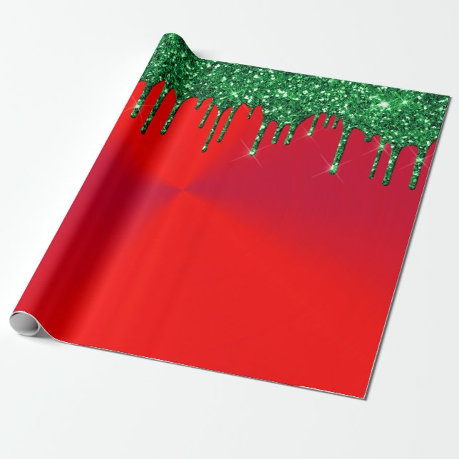 Papel De Presente Drives de brilho verde de metal vermelho moderno (Desenrolado)
