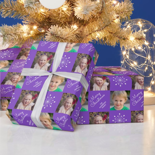 Papel De Presente Duas Fotografias Collage Purple Feliz Natal (Feriados)