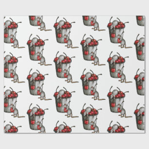 Papel De Presente Duas MICE Roubando Cerejas, Balde de Cerejas Arte