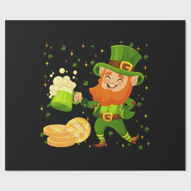 Papel De Presente Duende Bebendo Cerveja Dia de São Patrício (Aberto)