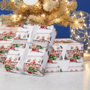 Papel De Presente duende de Natal com um saco de presentes