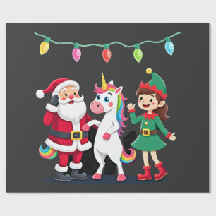 Papel De Presente Duende do Papai Noel Dabbing Unicórnio Natal Crian