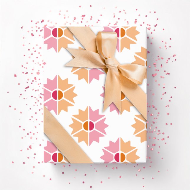 Papel De Presente Duo Starburst em Rosa e Laranja (Criador carregado)