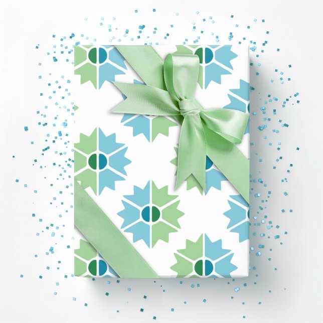 Papel De Presente Duo Starburst em Verde e Aqua (Criador carregado)