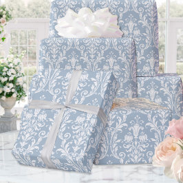 Papel De Presente Dusty Blue Damask Elegant Weding