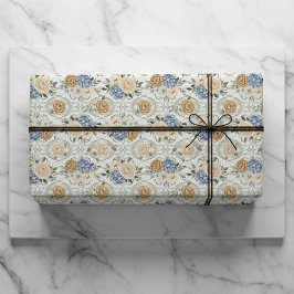 Papel De Presente Dusty Blue Floral Wedding Gift Wrapping Paper